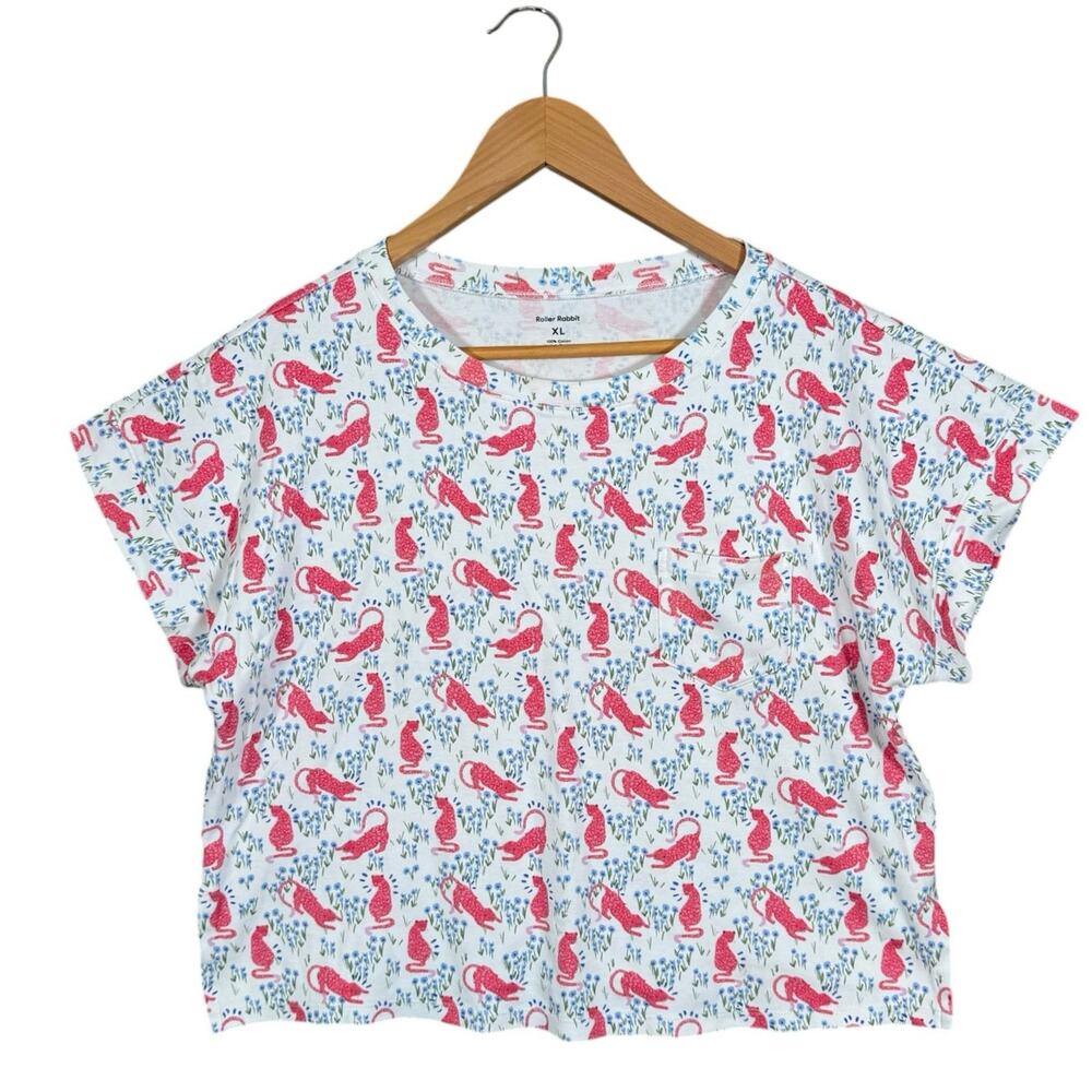 Roller Rabbit Pajama Set XL Cheetah Garden Cotton Tee Lounge Set - Picture 3 of 10